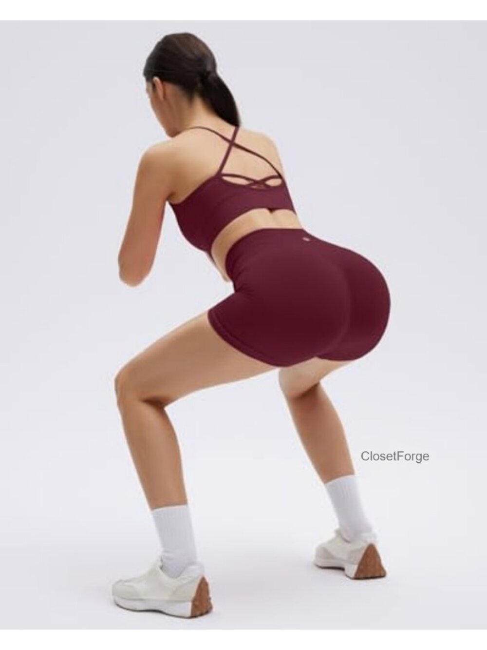 Seamless 2 Piece Workout Set Criss Cross Sports Bra High Waist Booty Shorts - Picture 3 of 6